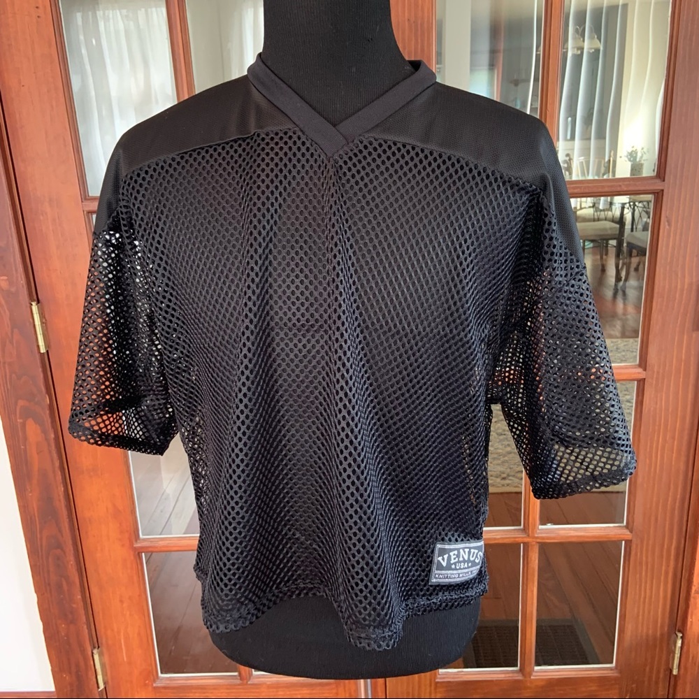 Vintage 1980s NOS Black Mesh Sports Jersey T-shirt